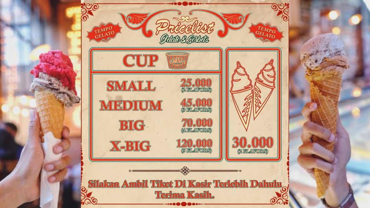 Daftar Menu dan Harga Tempo Gelato Jogja